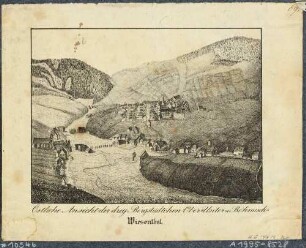 Oberwiesenthal (mit Unterwiesenthal) und Böhmisch Wiesenthal (heute Loučná pod Klínovcem) links, Blick aus nordöstlicher Richtung, mit dem Keilberg links und dem Fichtelberg links