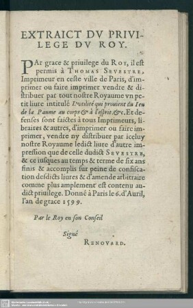 Extraict Du Privilege Du Roy