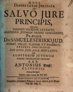 Dissertatio Juridica De Salvo Jure Principis