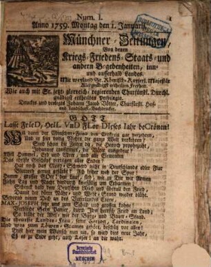 Münchner-Zeitungen, von denen Kriegs-, Friedens- und Staatsbegebenheiten, inn- und ausser Landes. 1759, 1 - 6