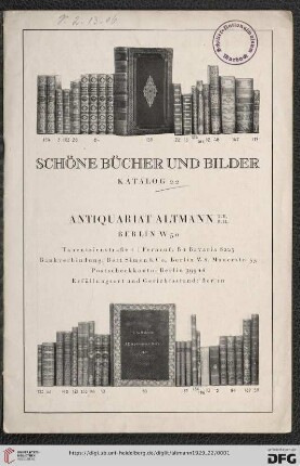 Nr. 29: Katalog / Antiquariat Altmann G.m.b.H., Berlin: Schöne Bücher und Bilder