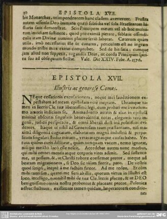 Epistola XVII. Illustris ac generose Comes