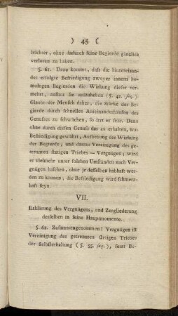 VII. Erklärung des Vergnügens, und Zergliederung desselben in seine Hauptmomente.