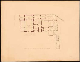 Vereinshaus des Künstlervereins »Malkasten«, Düsseldorf Entwurf B: Grundriss Erdgeschoss; Maßstabsleiste