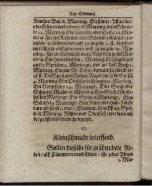 17. Kleinschmiede betreffend