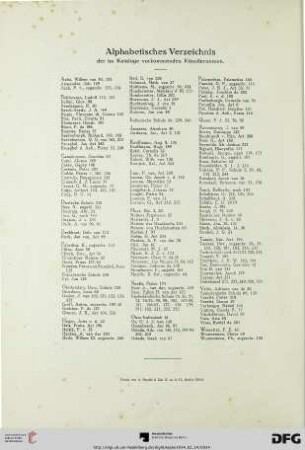 Alphabetisches Verzeichnis der im Kataloge vorkommenden Künstlernamen