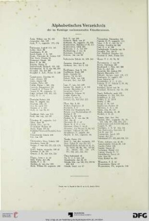 Alphabetisches Verzeichnis der im Kataloge vorkommenden Künstlernamen