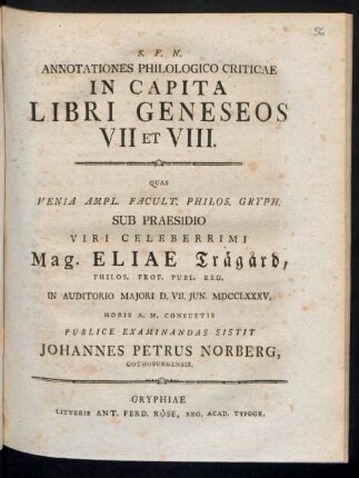 Annotationes Philologico-Criticae In Capita Libri Geneseos VII et VIII
