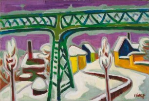 Winterlandschaft mit Eisenbahnbrücke