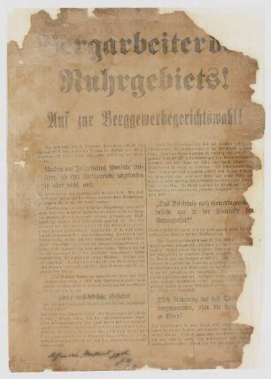 "Bergarbeiter des Ruhrgebiets! Auf zur Berggewerbegerichtswahl!"