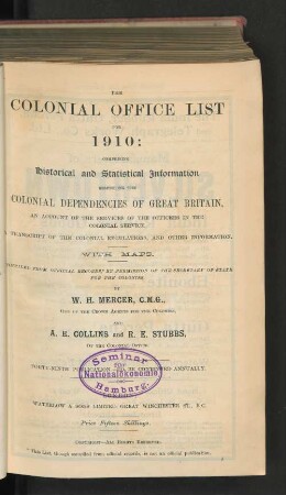 49.1910: The Colonial Office list : comprising historical and statistical information respecting the colonial dependencies of Great Britain