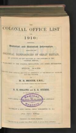 49.1910: The Colonial Office list : comprising historical and statistical information respecting the colonial dependencies of Great Britain
