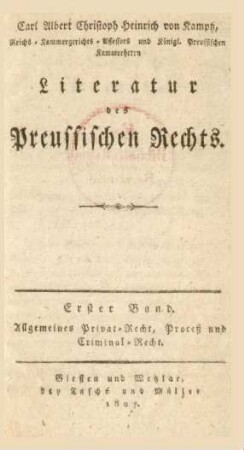 Bd. 1: Allgemeines Privat-Recht, Proceß und Criminal-Recht