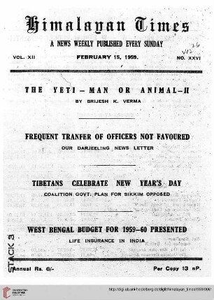 No. XXVI (15 February 1959)