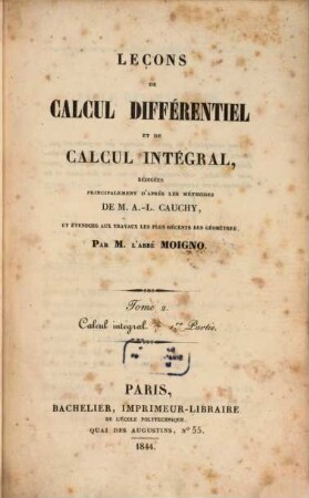 Leçons de calcul différentiel et de calcul intégral, 2. Calcul intégral