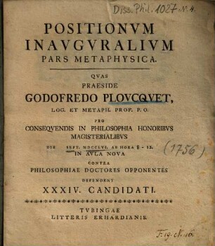 Positionvm Inavgvralivm Pars Metaphysica