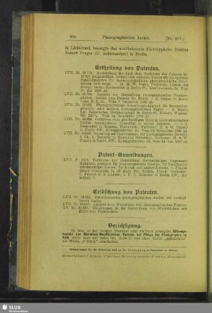 Ertheilung von Patenten
