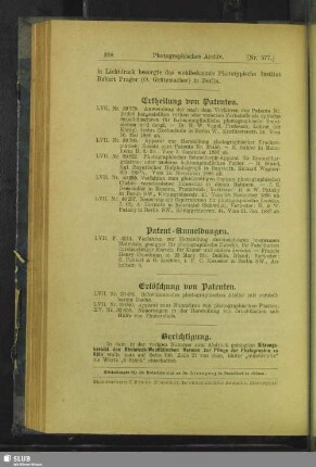 Ertheilung von Patenten