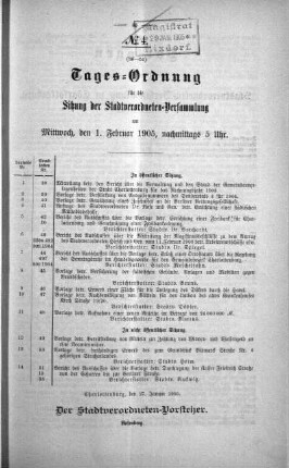 Tages-Ordnung, 01. Februar 1905
