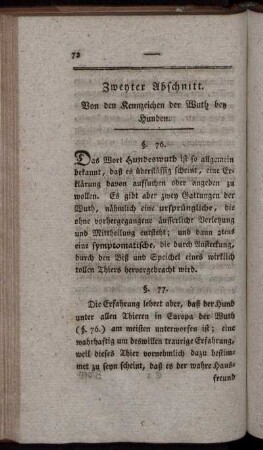 Zweyter Abschnitt. Von den Kennzeichen der Wuth bey Hunden
