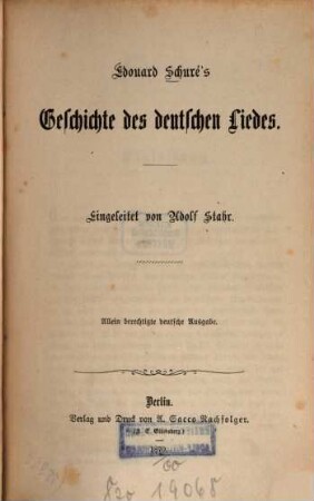 Édouard Schuré's Geschichte des deutschen Liedes