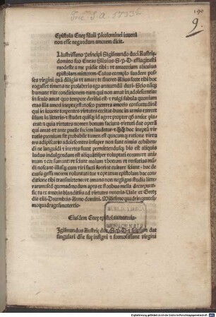 Epistula amatoria ad Lucretiam : mit Widmungsbrief des Autors an Herzog Sigmund von Tirol, Graz 13.12.1443