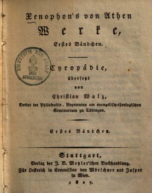 Xenophon's von Athen Werke, 1/3. Cyropaedie