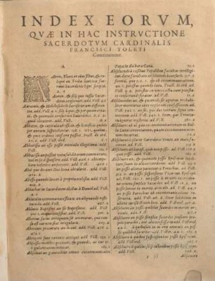 Index Eorvm, Qvae In Hac Instrvctione Sacerdotvm Cardinalis Francisci Toleti Continentur.