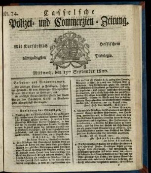 Nr. 74, Mittwoch, den 13ten September 1820
