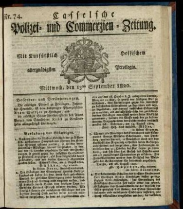 Nr. 74, Mittwoch, den 13ten September 1820