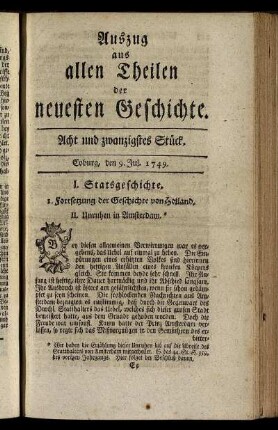 Acht und zwanzigstes Stück. Coburg, den 9. Jul. 1749.
