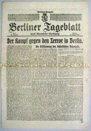 "Berliner Tageblatt" zu den revolutionären Kämpfen in Berlin ("Spartakus-Aufstand")