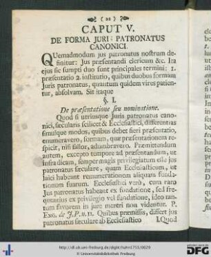 Caput V. De Forma Juris Patronatus Canonici.
