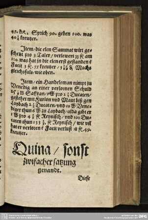 Quina / sonst zwifacher satzung genandt.