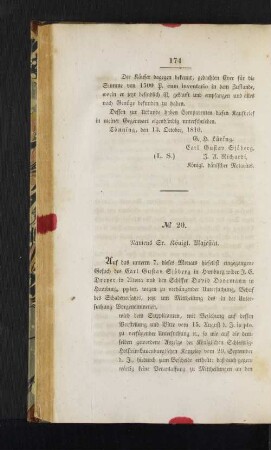 No. 20. Namens Sr. Königl. Majestät.