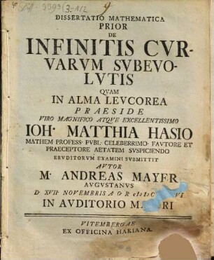 Dissertatio Mathematica Prior De Infinitis Cvrvarvm Svbevolvtis