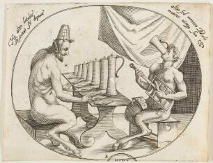 Musizierende und trinkende Satyrn
