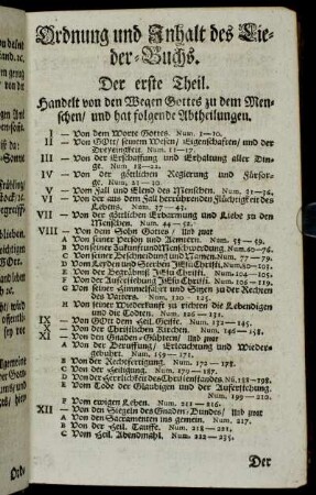 Ordnung und Inhalt des Lieder-Buchs