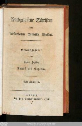 Nachgelassene Schriften des verstorbenen Professor Musäus