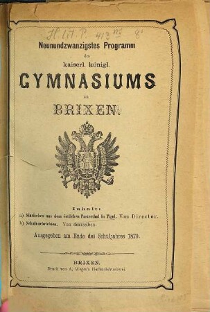 Programm des KK Gymnasiums zu Brixen. 29. 1878/79