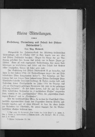 Entstehung, Verwaltung und Inhalt des Föhrer Inselarchivs.