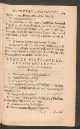 Examen Syntaxeos Secundum Artis Huius Praecepta Ex Eodem Disticho.
