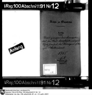 Streit zwischen dem Domkapitel und der Stadt Osnabrück wegen Schatzfreiheit des Klumpen-Erbens zu Wallenhorst