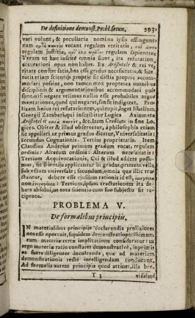 Problema V. De formalibus principiis.
