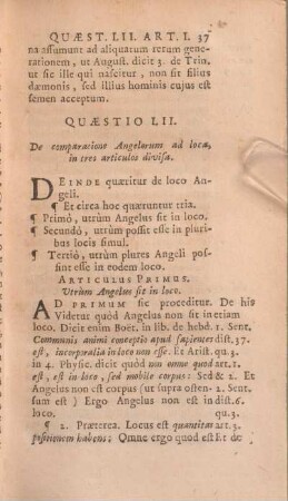 Quaestio LII. De comparatione Angelorum ad loca, in tres articulos divisa.