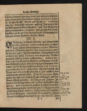 De I. Andächtige/ in Christo Geliebte und schmerzllich betrübte Zuhörer/ [...]