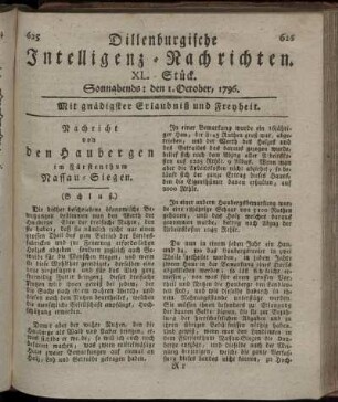 XL. Stück. Sonnabends: den 1. October 1796.
