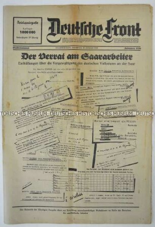 Sonderausgabe der Tageszeitung "Deutsche Front" zur Saarabstimmung