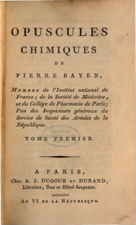 Opuscules Chimiques, 1