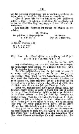 Dauer der Schulpflicht und Zahlung des Schulgeldes in der Provinz Schlesien : [IV. Elementarschulwesen]